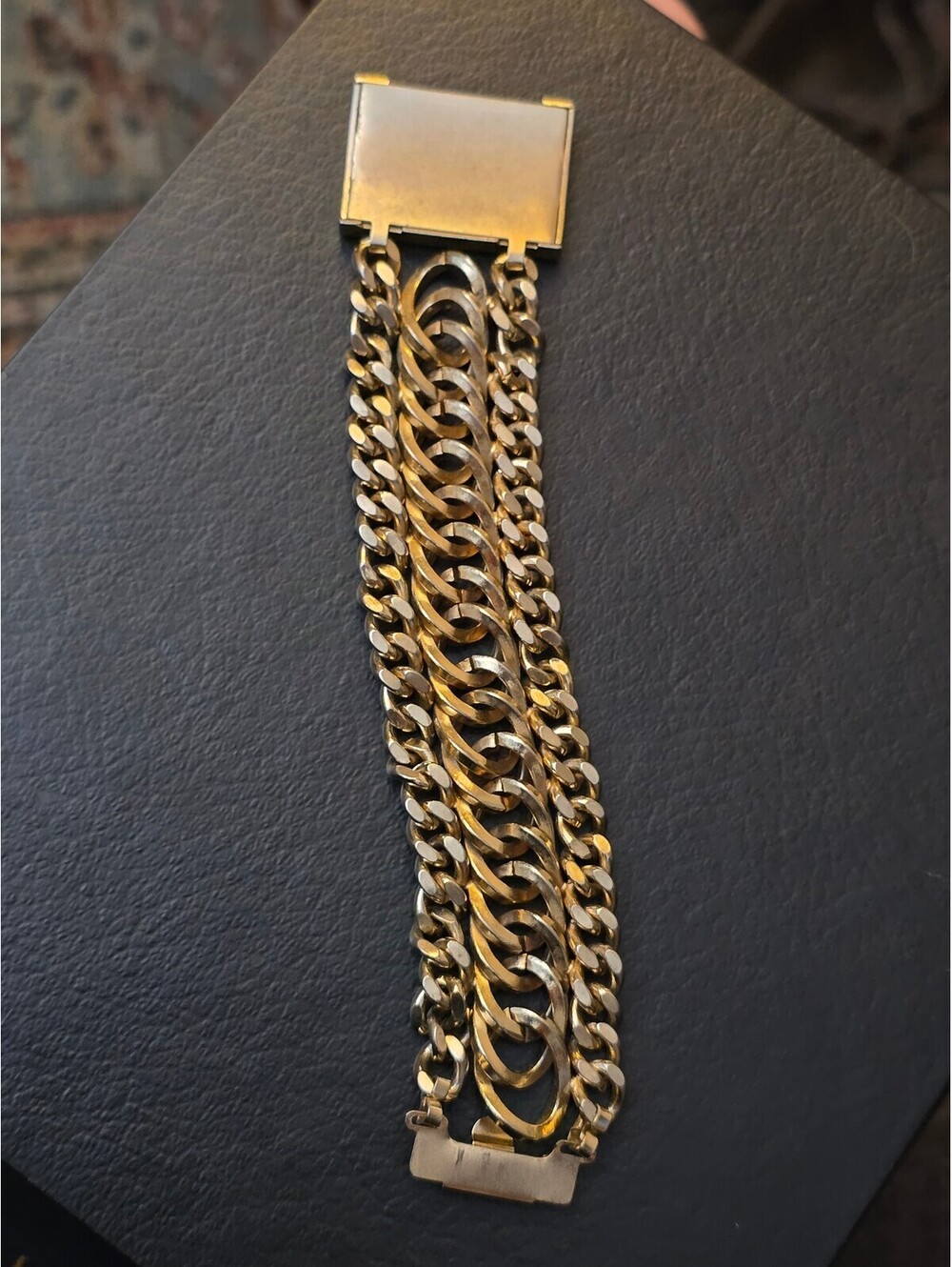 Vintage Chunky Gold Tone 3 Strand Cuban Curb Link Statement Bracelet